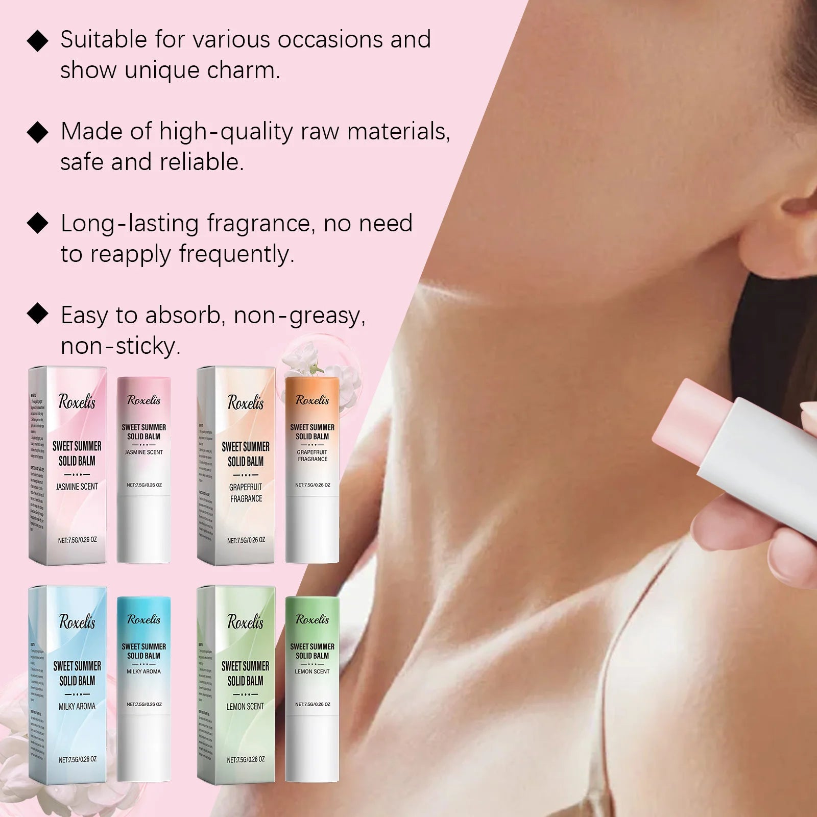 Roxelis 7.5g Elegant Fresh Solid Perfume Balm Sweet Summer Long Lasting Scent Exude Charming Couple Gifts Perfume Fragrance Balm