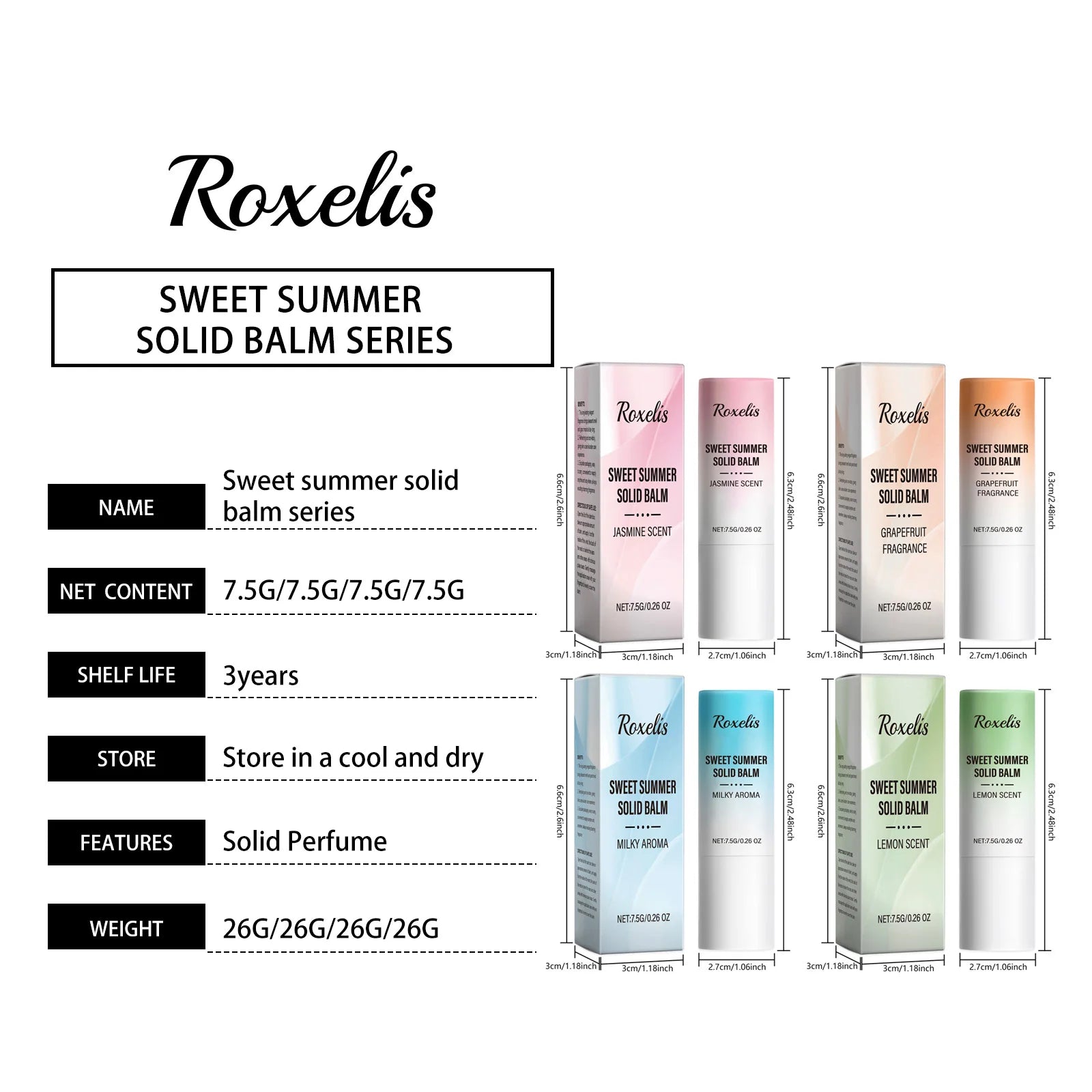 Roxelis 7.5g Elegant Fresh Solid Perfume Balm Sweet Summer Long Lasting Scent Exude Charming Couple Gifts Perfume Fragrance Balm