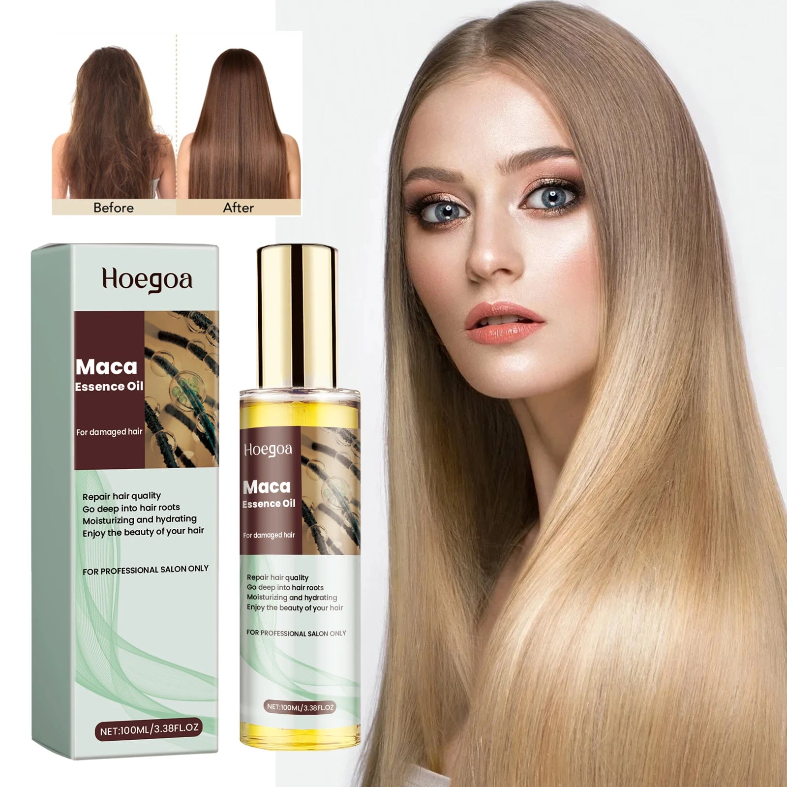 HOEGOA Maca Essence Oil Deeply Nourish Repair Damaged Hair Smoother and Healthier Improve Hair Texture Rejuvenate Hair Oil
