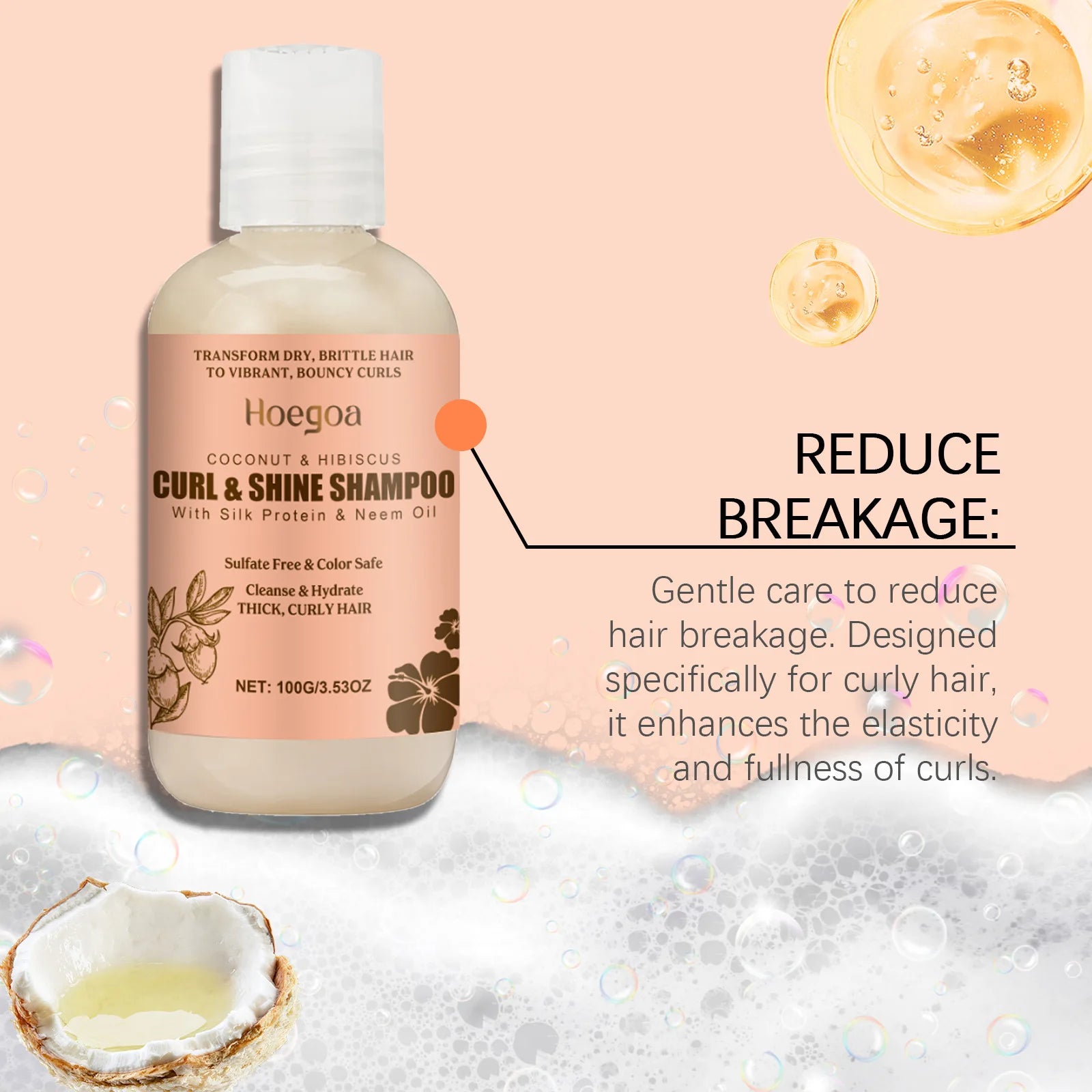Hoegoa 1set Coconut Oil Hair Care Set Repair Hair Breakage Split End Volumizing Nourish Scalp Remove Dandruff Hair Wash Care Set