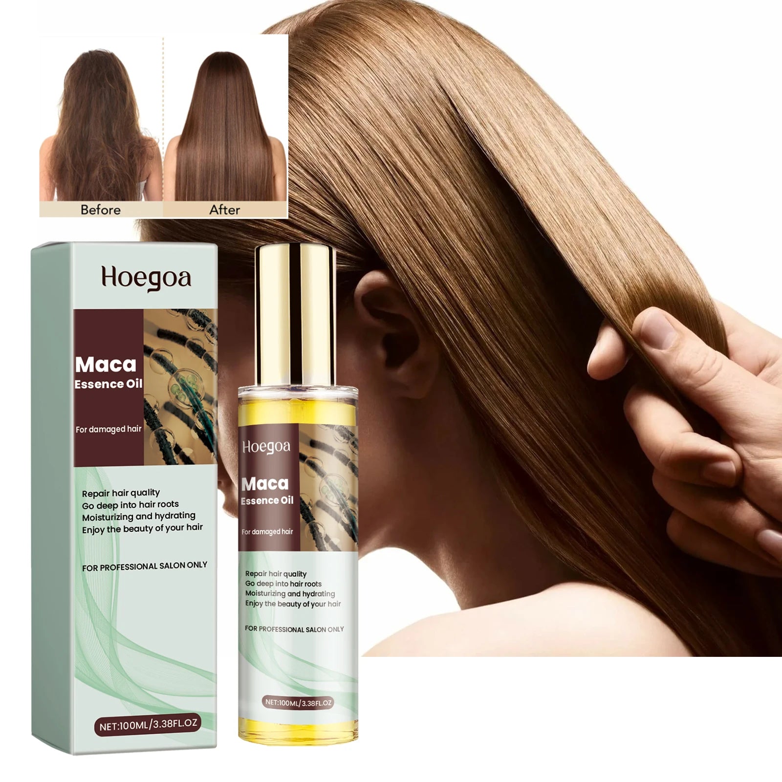 HOEGOA Maca Essence Oil Deeply Nourish Repair Damaged Hair Smoother and Healthier Improve Hair Texture Rejuvenate Hair Oil