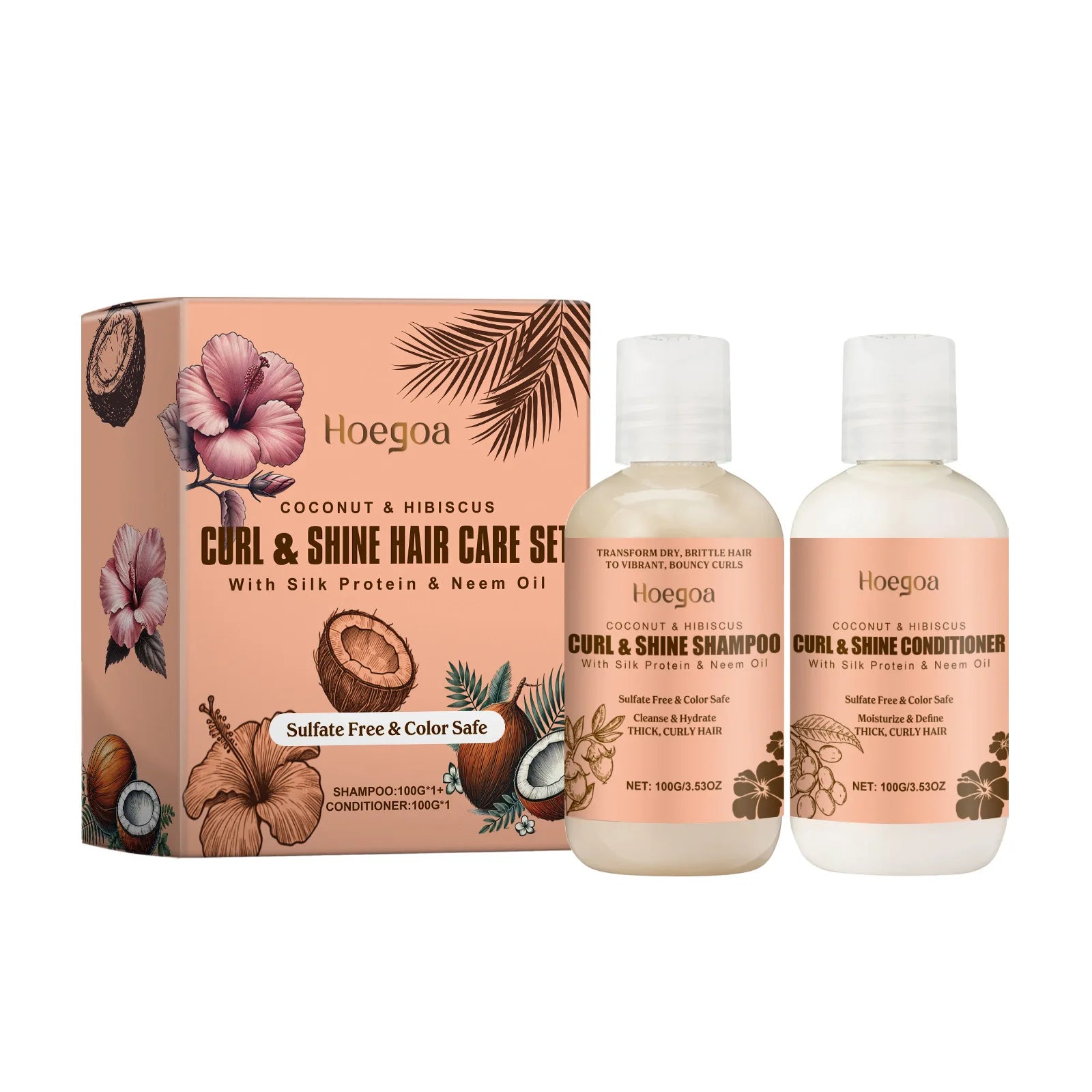 Hoegoa 1set Coconut Oil Hair Care Set Repair Hair Breakage Split End Volumizing Nourish Scalp Remove Dandruff Hair Wash Care Set