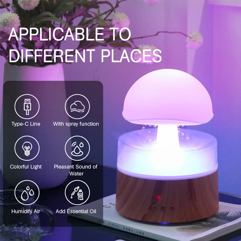 500ml Mushroom Rain Cloud Air Humidifier Water Drops Sounds Colorful Night Lights Aromatherapy Essential Oil Diffuser Humidifier