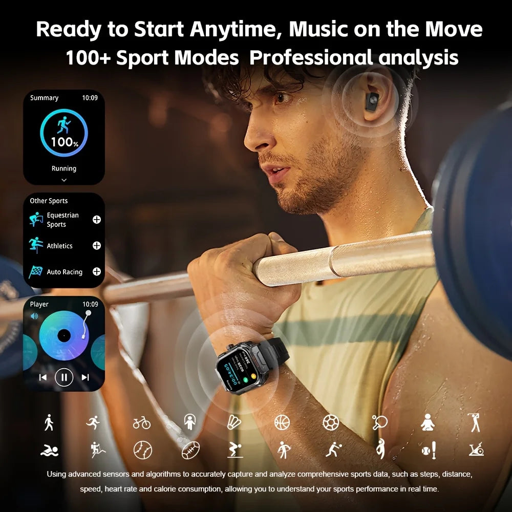 Smartwatch With earbuds earphones watch 2 in 1 Bluetooth Call 2inch large Screen Sport Fitness Tracker Text Message Reminder
