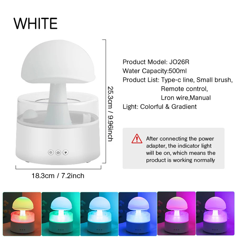 500ml Mushroom Rain Cloud Air Humidifier Water Drops Sounds Colorful Night Lights Aromatherapy Essential Oil Diffuser Humidifier