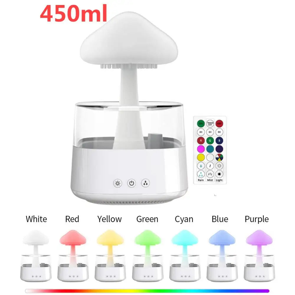 500ml Mushroom Rain Cloud Air Humidifier Water Drops Sounds Colorful Night Lights Aromatherapy Essential Oil Diffuser Humidifier