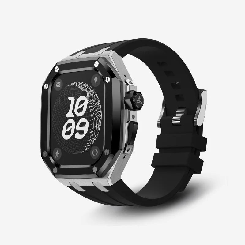 Luxury Titanium Alloy Modification Kit For Apple Watch Ultra 2 1 49mm Fluororubber Strap For Iwatch Series 9 8 7 6SE 5 45MM 44MM