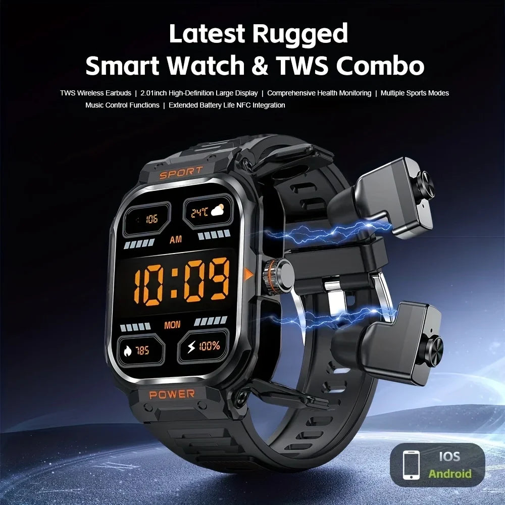 Smartwatch With earbuds earphones watch 2 in 1 Bluetooth Call 2inch large Screen Sport Fitness Tracker Text Message Reminder