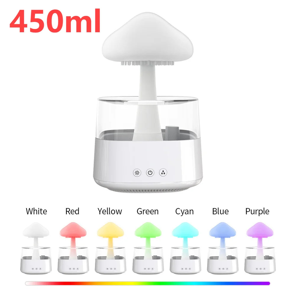 500ml Mushroom Rain Cloud Air Humidifier Water Drops Sounds Colorful Night Lights Aromatherapy Essential Oil Diffuser Humidifier