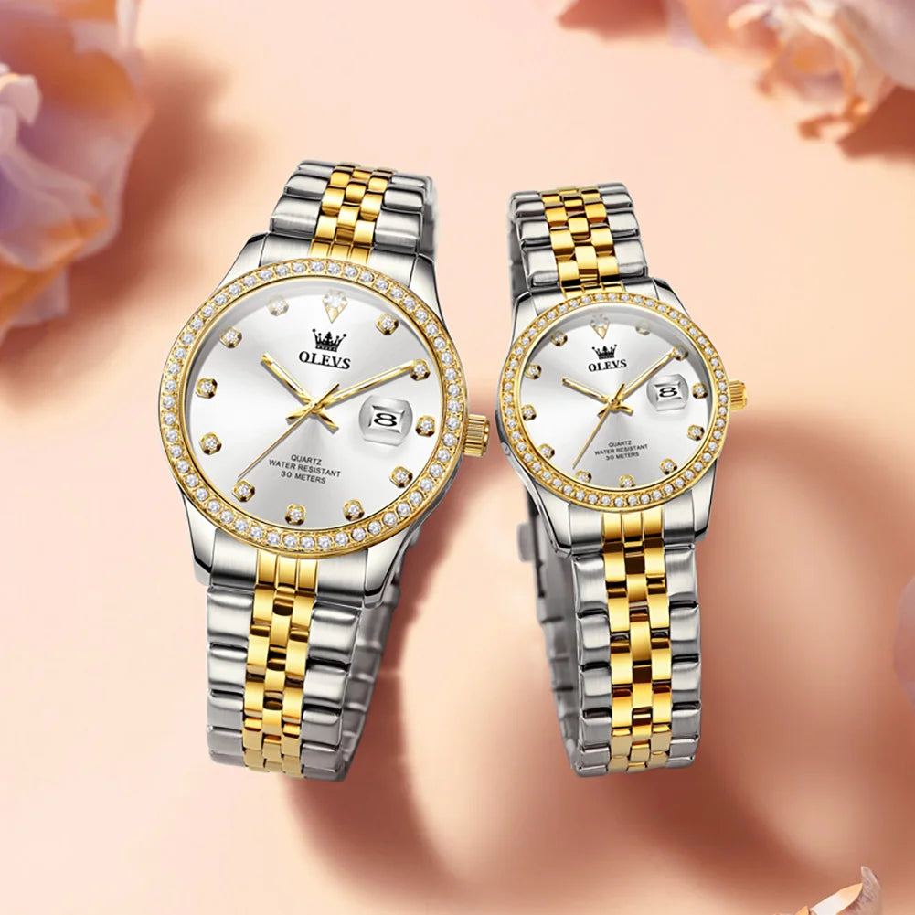 OLEVS Luxury Couple Watches Top Brand Original Quartz Watch for Man Waterproof Luminous Date Stainless Steel Classic Fashion