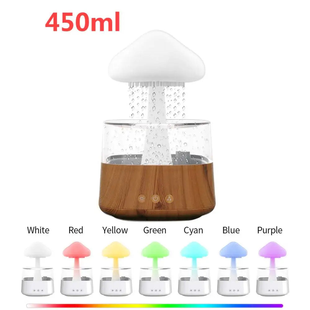 500ml Mushroom Rain Cloud Air Humidifier Water Drops Sounds Colorful Night Lights Aromatherapy Essential Oil Diffuser Humidifier